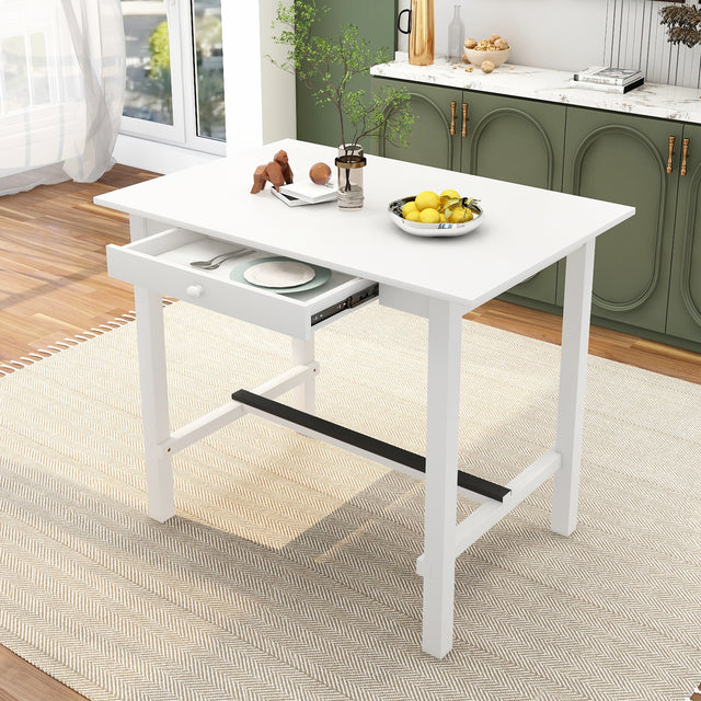 TOPMAX Casual Counter Height Wood Dining Table with Storage Drawer for Small Places, White