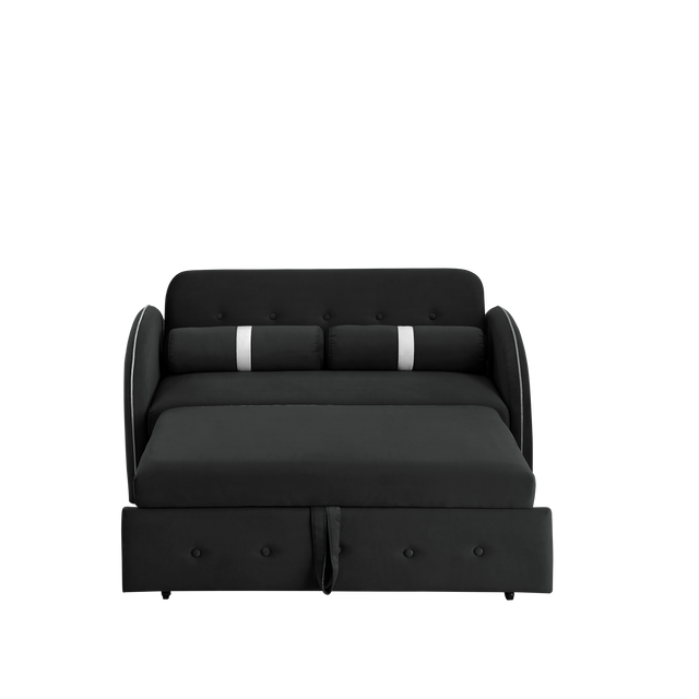 Modern 55.5" Pull Out Sleep Sofa Bed 2 Seater Loveseats Sofa Couch with side pockets, Adjsutable Backrest and Lumbar Pillows for Apartment Office Living Room