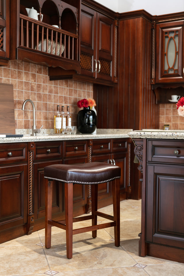 Dark Brown Leather Barstool  2 pcs Set