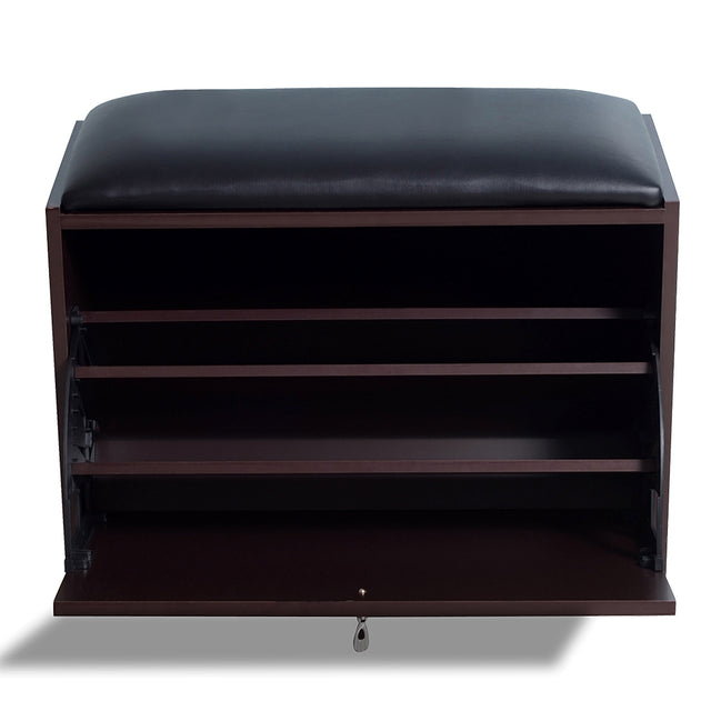 Living room shoe bench with PU seat,small size shoe cabinet,brown finish