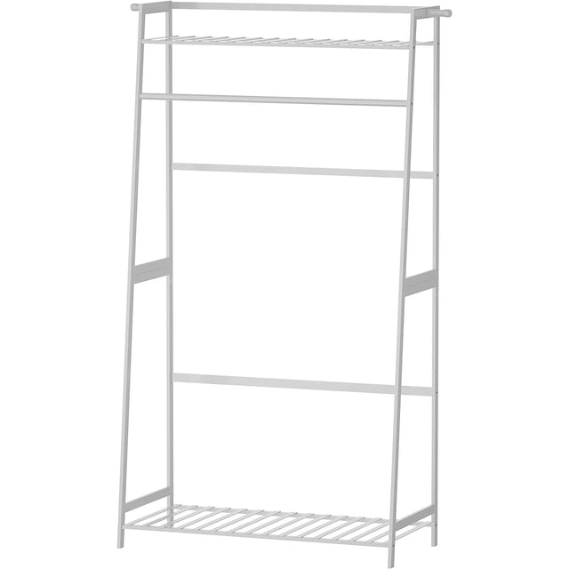 Clothes Rack,Heavy Duty Clothes Rack with Shelves,Freestanding Garment Rack for Living Bedroom Room Kitchen Bathroom Entryway Office Storage Shelves Clothes Hanging Rack,CR-537 White