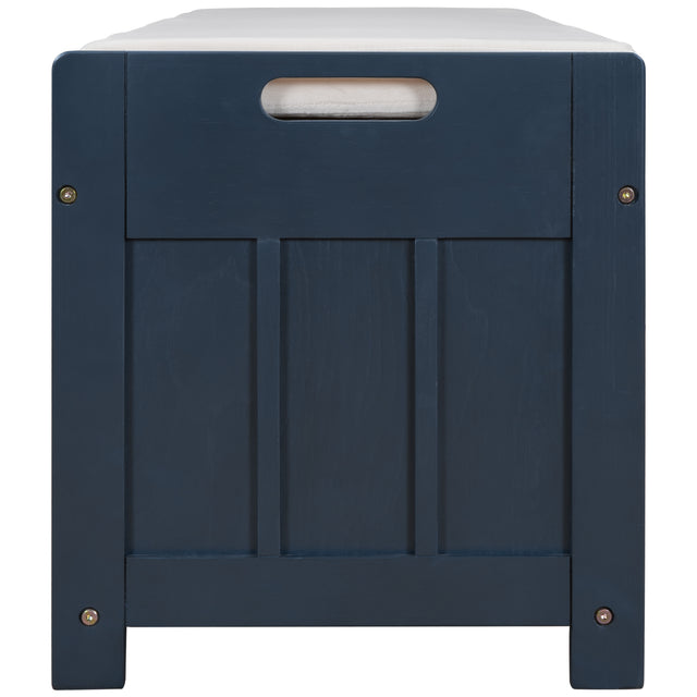 TREXM  Storage Bench with 3 Shutter-shaped Doors,  Shoe Bench with Removable Cushion and Hidden Storage Space (Antique Navy)