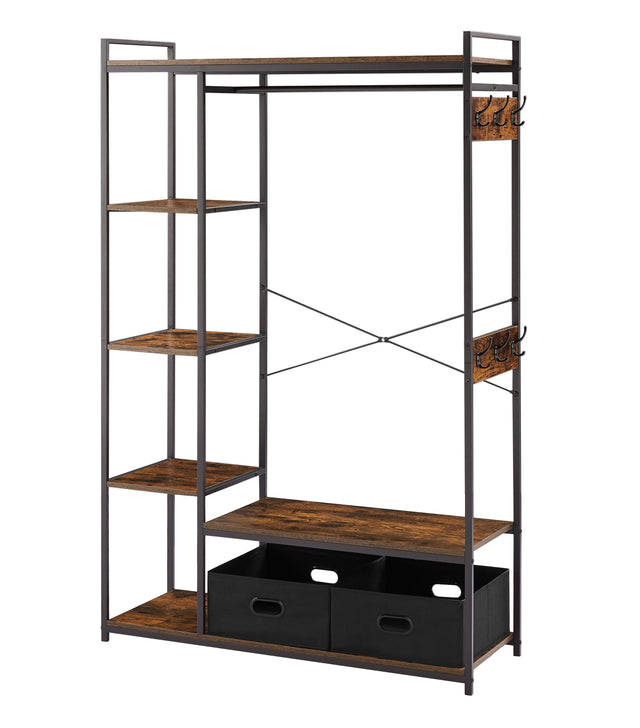 JHX Organized Garment Rack with Storage, Free-Standing Closet System with Open Shelves and Hanging Rod(Rustic Brown,45.3’’w x 15.75’’d x 70.08’’h).