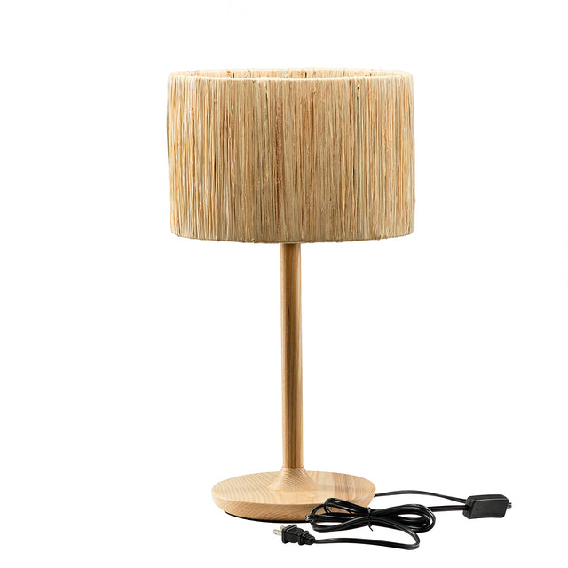 Thebae Solid Wood  21.3" Table Lamp with In-line Switch Control and Grass Made-Up Lampshade