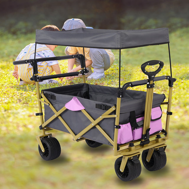 Push & Pull Utility Folding Wagon with Removable Canopy