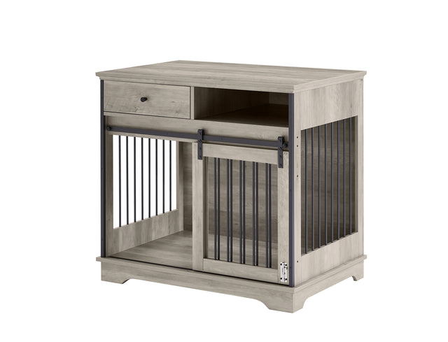 Sliding door dog crate with drawers. Grey,35.43'' W x 23.62'' D x 33.46'' H