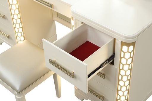 Jasmine King 6 Pc Unique LED Vanity Bedroom Set made with Wood in Beige