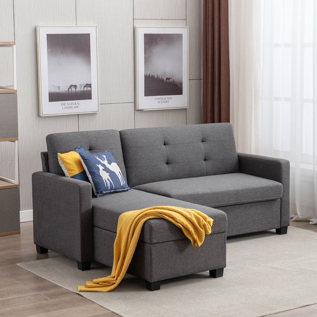 78.3" Convertible Sleeper Sofa Bed,Linen Pull Out Couch with Storage Chaise,Sleeper Counch with Memory Foam Mattress for  Small Space Living Room Bedroom Office,Gray