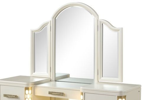 Jasmine King 6 Pc Unique LED Vanity Bedroom Set made with Wood in Beige