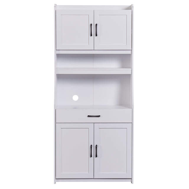 TREXM One-body Style Pantry Cabinet Kitchen Living Room Dining Room Storage Buffet with Doors, Adjustable Shelves (White)