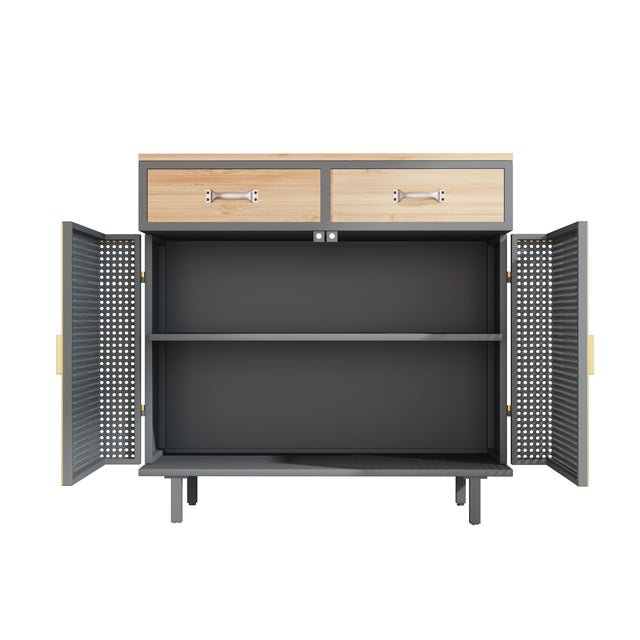 31.5'' Wide 2 Drawer Sideboard, Modern Furniture Decor，Made with Iron + Carbonized Bamboo，Easy Assembly