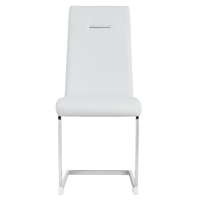 Modern Dining Chairs, PU Faux Leather High Back Upholstered Side Chair ，for Dining Room Kitchen Vanity Patio Club Guest Office Chair (Set of 2) (White+PU Leather)