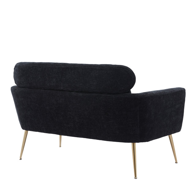 51"W Modern Chenille Loveseat Small Sofa Small Mini Room Couch Two-Seater Sofa With 2 Throw Pillows Gold Metal Legs for Small Space Office Studio Apartment Bedroom, Black Chenille