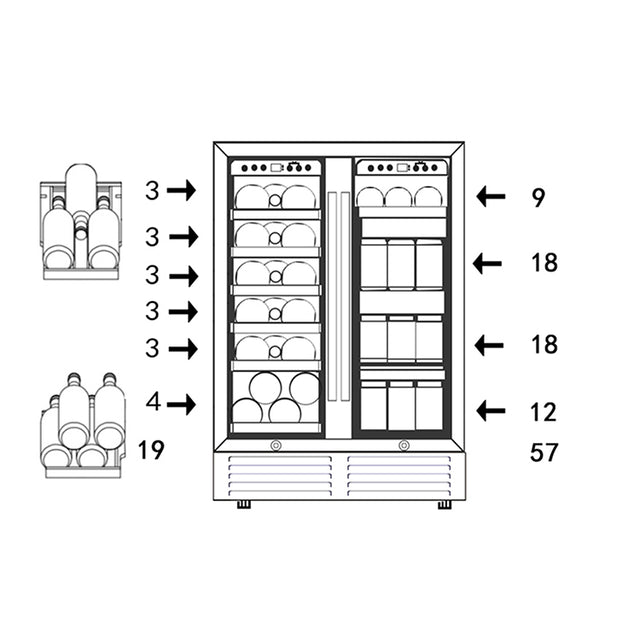 SOTOLA  24'' Wine Cooler Refrigerator - Dual Zone Built-in or Freestanding Fridge with Stainless Steel Tempered Glass Door and Temperature Memory Function