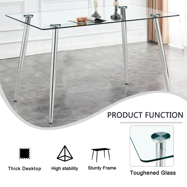 Glass dining table, dining chair set, 4 black dining chairs and 1 dining table Table size 47 "W x 29" D x 30 "H