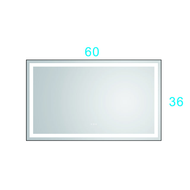 60*36 LED Lighted Bathroom Wall Mounted Mirror with High Lumen+Anti-Fog Separately Control