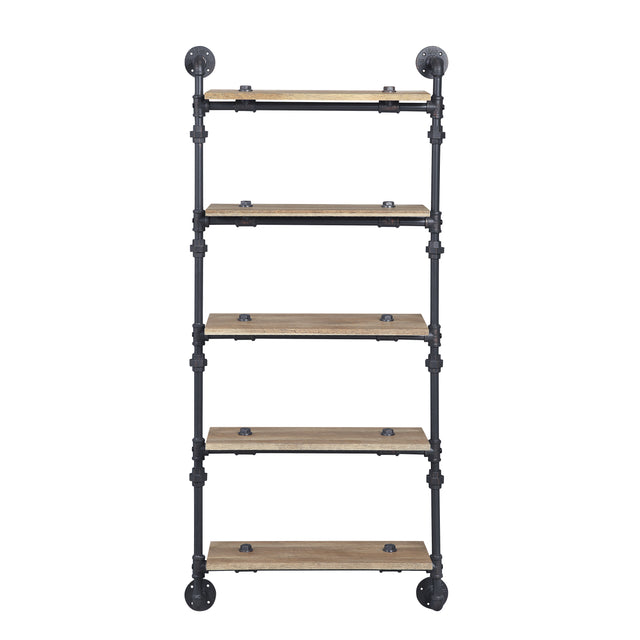 ACME Brantley Wall Rack w/5 Shelves in Oak & Sandy Black Finish AC00738