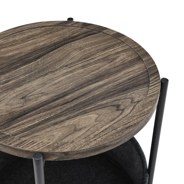 Modern Accent End Table with Storage Basket，Grey Cloth Bag and Brown Top （18“x18”x24“）