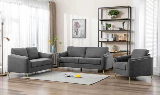 Contemporary 1pc Loveseat Dark Gray with Gold Metal Legs Plywood Pocket Springs and Foam Casual Living Room Furniture