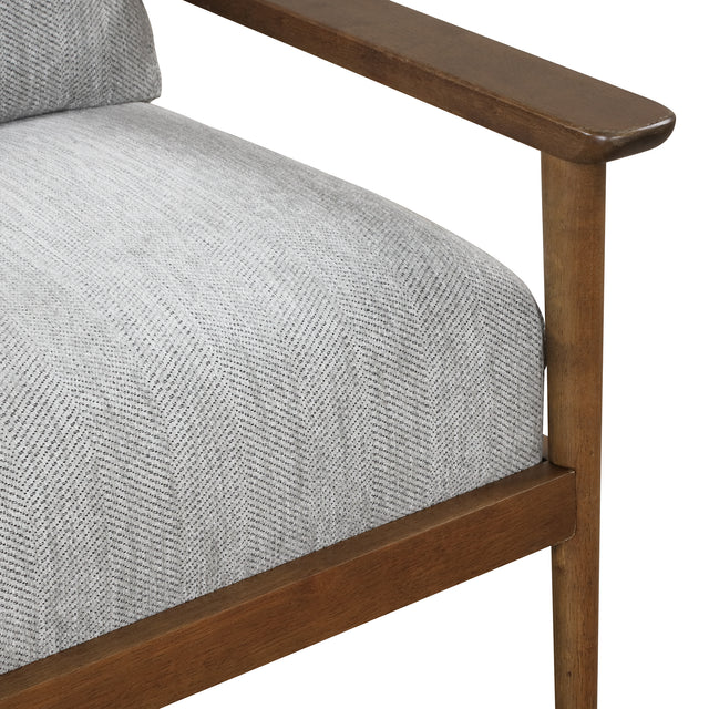 【EAT 3.17】Mid Century Modern Chair with Solid Wood Frame,Arm Chair with Vertical Slatted Back,Thick Pad Upholstered Accent Chair for Living Room, Brown