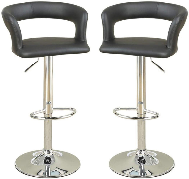 Bar Stool Counter Height Chairs Set of 2 Adjustable Height Kitchen Island Stools Black PVC / Faux Leather