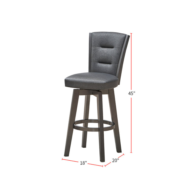 29" Seat Height Glitter Grey Faux Leather Bar Chairs, Set of 2