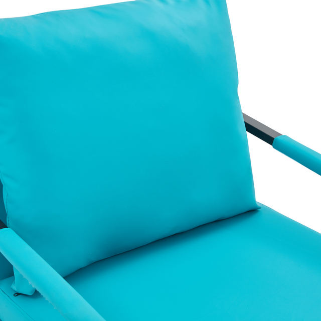 PU Leather Accent Arm Chair Mid Century Modern Upholstered Armchair with Metal Frame Extra-Thick Padded Backrest and Seat Cushion Sofa Chairs for Living Room ( Cyan PU Leather + Metal + Foam )