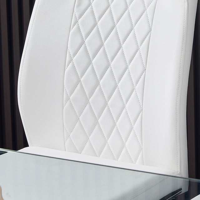 Modern Dining Chairs With Faux Leather Padded Seat Dining Living Room Chairs Upholstered Chair With Metal Legs Design for Kitchen, Living, Bedroom, Office Chairs Set of 2 (White+PU Leather)