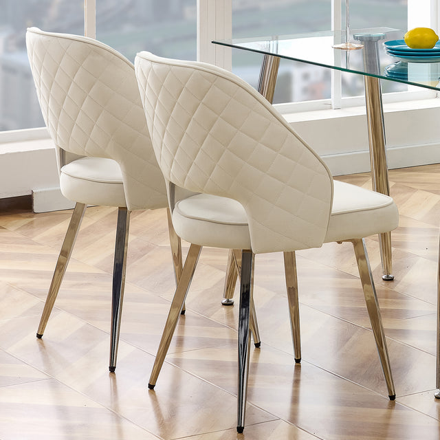 Modern Dining Chairs, Velvet Accent Chair, Living Room Leisure Chairs, Upholstered Side Chair with Metal Legs for Dining Room Kitchen Vanity Patio Club Guest (Set of 2) （Light Beige Office Chairs）