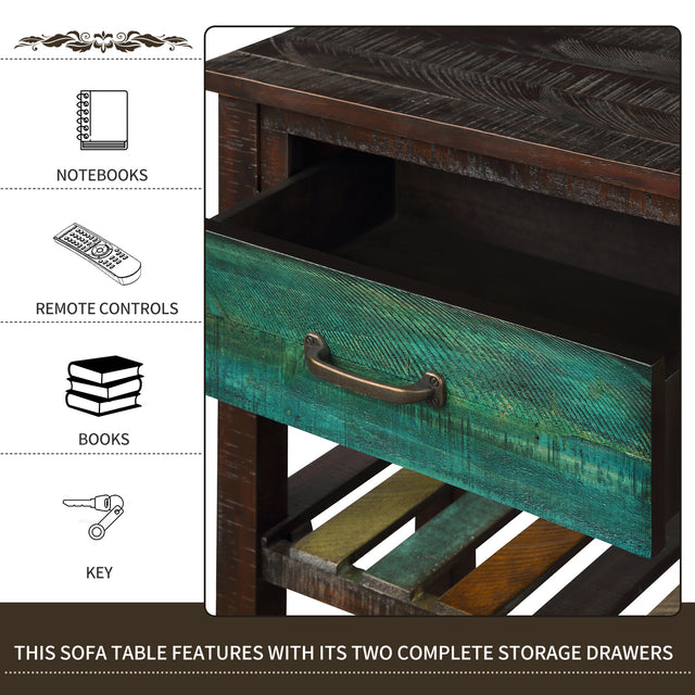 TREXM Console Table Sofa Table Console Tables for Entryway Hallway Bathroom Living Room with Drawers and 2 Tiers Shelves (Colorful)