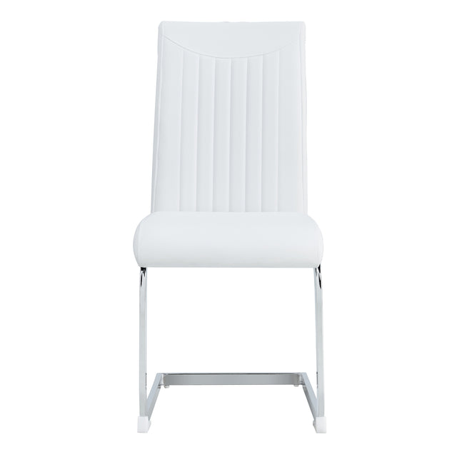 Modern Dining Plating leg Dining chair Chair, PU  Leather High Back Cushion Side  Chair with Vertical stripe backrest pattern for Dining Room Kitchen Vanity Patio Office Chair (Set of 4) (White+PU)