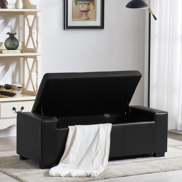 Faux Leather Upholstery Storage  Ottoman Bench Black