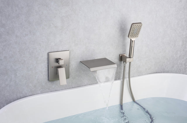Waterfall Tub Faucet Wall Mount Roman Tub Filler Chrome Single Handle Brass Bathroom Bathtub Faucet with Hand Shower