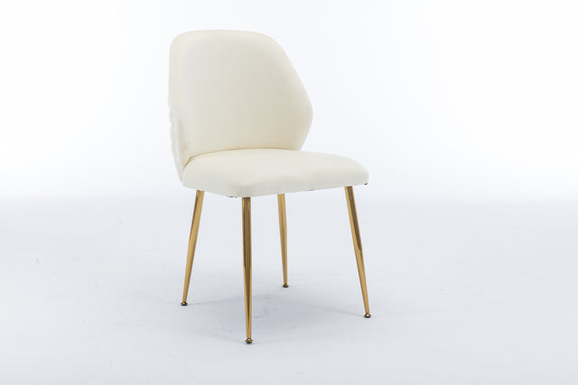 Modern Dining Chair Set of 2, Woven Velvet Upholstered Side Chairs with Barrel Backrest and Gold Metal Legs, Accent Chairs for Living Room Bedroom,Cream