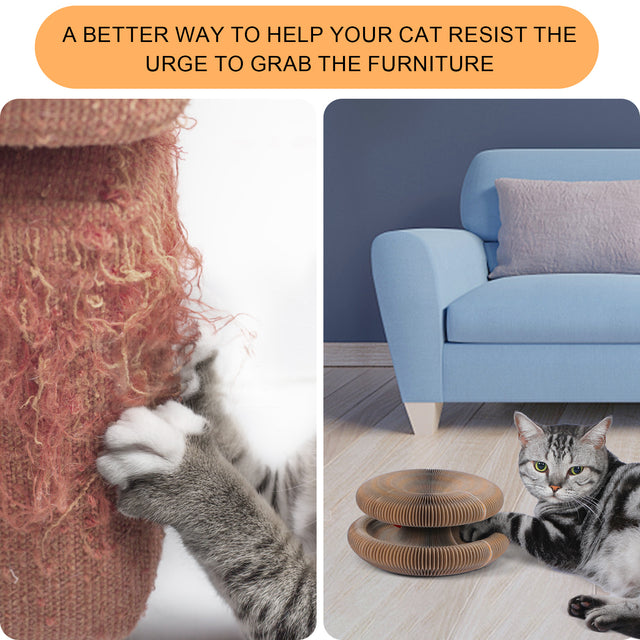 FluffyDream Magic Organ Cat Scratching Board, Interactive Scratch Pad with a Ball, Cat Scratcher for Grinding Claw, Recyclable and Durable, Furniture Protector, Retractable, Brown, Reversible