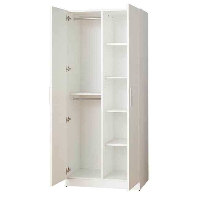 Viviane Contemporary Wood Closet with Hanging Bars and Five Shelves in White
