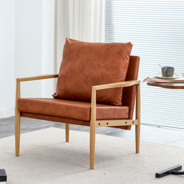 Sofa Chair Set of 2.PU Leather Accent Arm Chair Mid Century Modern Upholstered Armchair with Imitation solid wood color Metal Frame Extra-Thick Padded Backrest and Seat Cushion Sofa Chairs