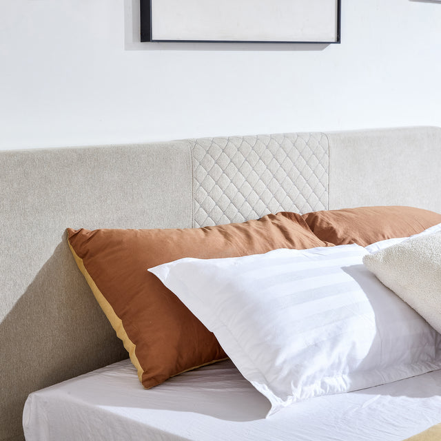 Full Size Platform Bed Frame with Fabric Upholstered Headboard and Wooden Slats Support, Fully Upholstered Mattress Foundation/No Box Spring Needed/Easy Assembly, Beige