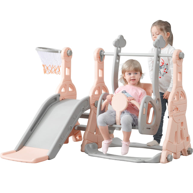 Toddler Slide and Swing Set 3 in 1, Kids Playground Climber Swing Playset with Basketball Hoops Freestanding Combination Indoor & Outdoor