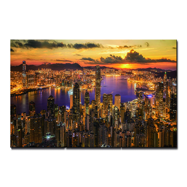 Oppidan Home "Victoria Harbor Sunset" Acrylic Wall Art (48"H x 32"W)