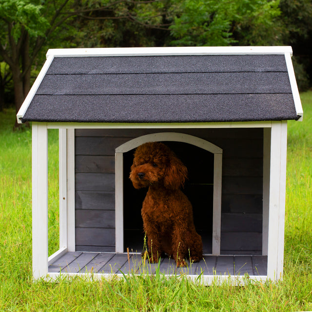 Large Outdoor Wooden Dog House, Waterproof Dog Cage, Windproof and Warm Dog Kennel with Porch Deck