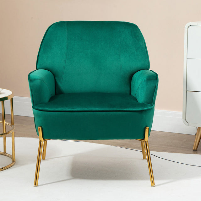 Velvet Accent Upholstered Chair, Living Room Chair, Modern Reception Arm Chair with Golden Legs for Bedroom Reading Room