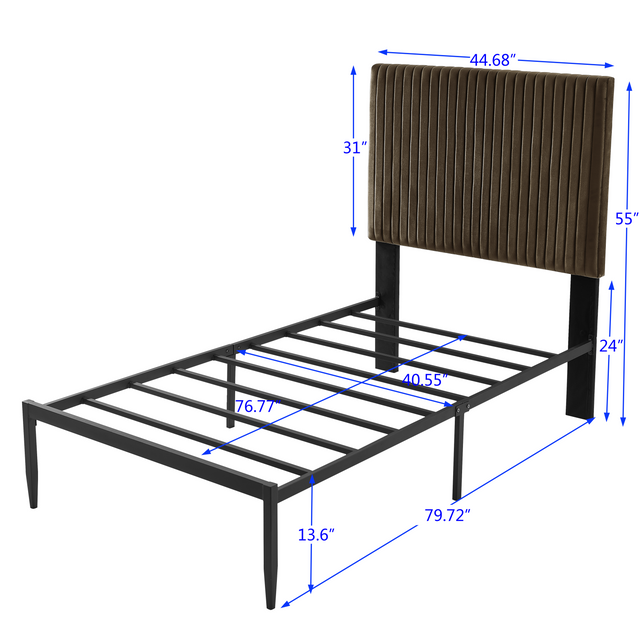 B110 Twin bed Beautiful line stripe cushion headboard  Strong iron frame with high temperature paint