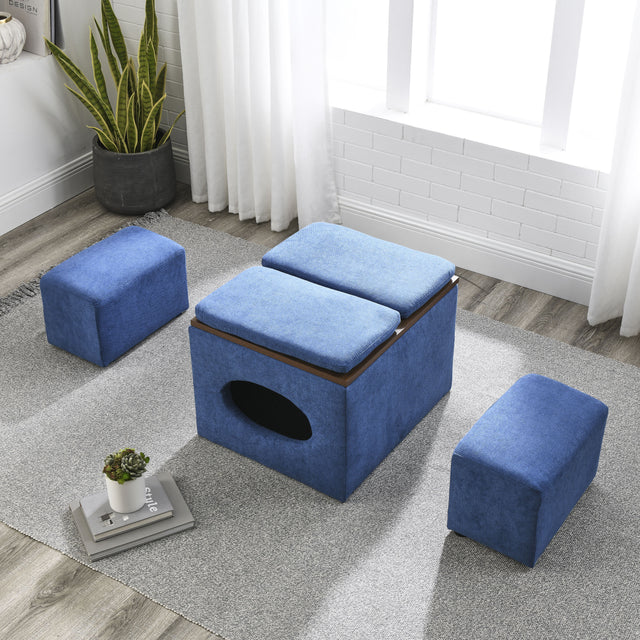 [Video] Welike 25"W Modern design hollow storage ottoman, upholstery, coffee table, two small footstools, easy storage and wide use