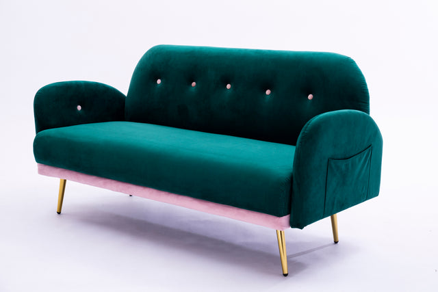 2156 sofa includes 2 pillows 58" green velvet sofa for small spaces
