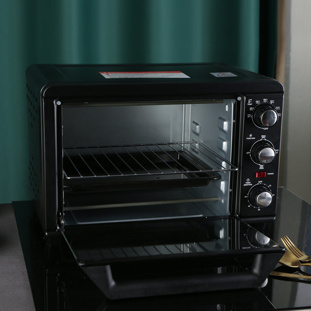 Simple Deluxe Toaster Oven with 20Litres Capacity,Compact Size Countertop Toaster, Easy to Control with Timer-Bake-Broil-Toast Setting, 1200W, Stainless Steel,16x11in,Black,Extra Large