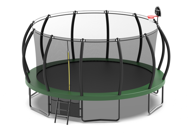 15FT Trampoline green for Kids and Adults Outdoor Trampoline with Enclosure Net, storage, Basketball Hoop