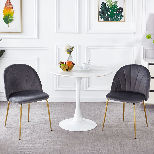 Modern  Grey  dining chair(set of 2 ) with iron tube golden legs, velvet cushions and comfortable backrest,(N.W 10.582 Ibs / 1piece ) suitable for dining room, living room, cafe, simple structure.