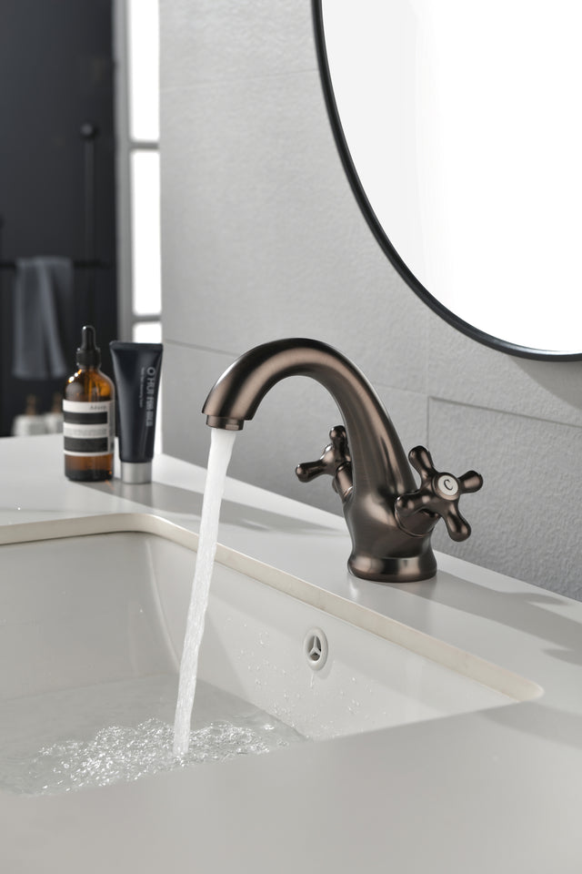 Bathroom Sink Faucet Antique Brass Single Hole Cold and Hot Double Handle Cross Knobs Vanity Vessel Sink Basin Mixer Tap