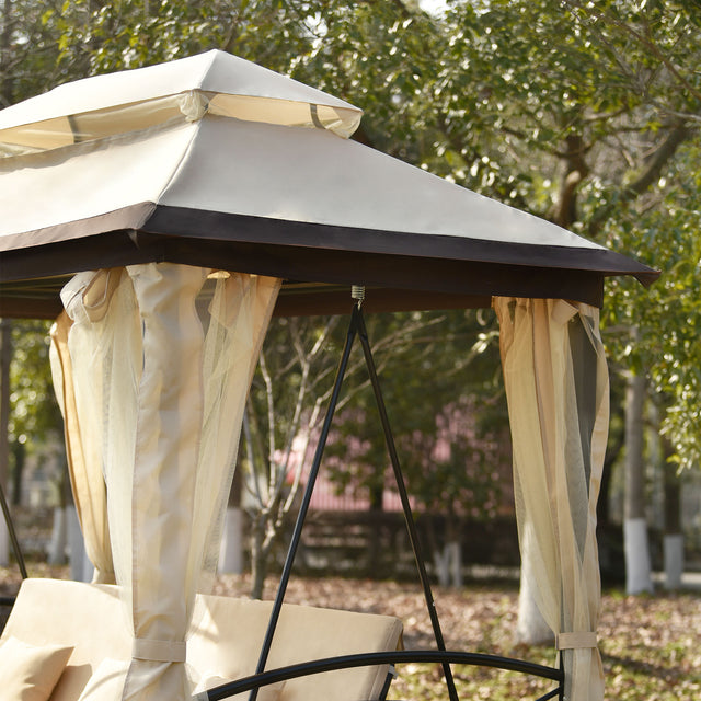 [VIDEO provided] U_STYLE 8.9 Ft. W x 5.9 Ft. D Outdoor Gazebo with Convertible Swing Bench, Double Roof Soft Canopy Garden Backyard Gazebo with Mosquito Netting Suitable for Lawn, Garden, Backyard